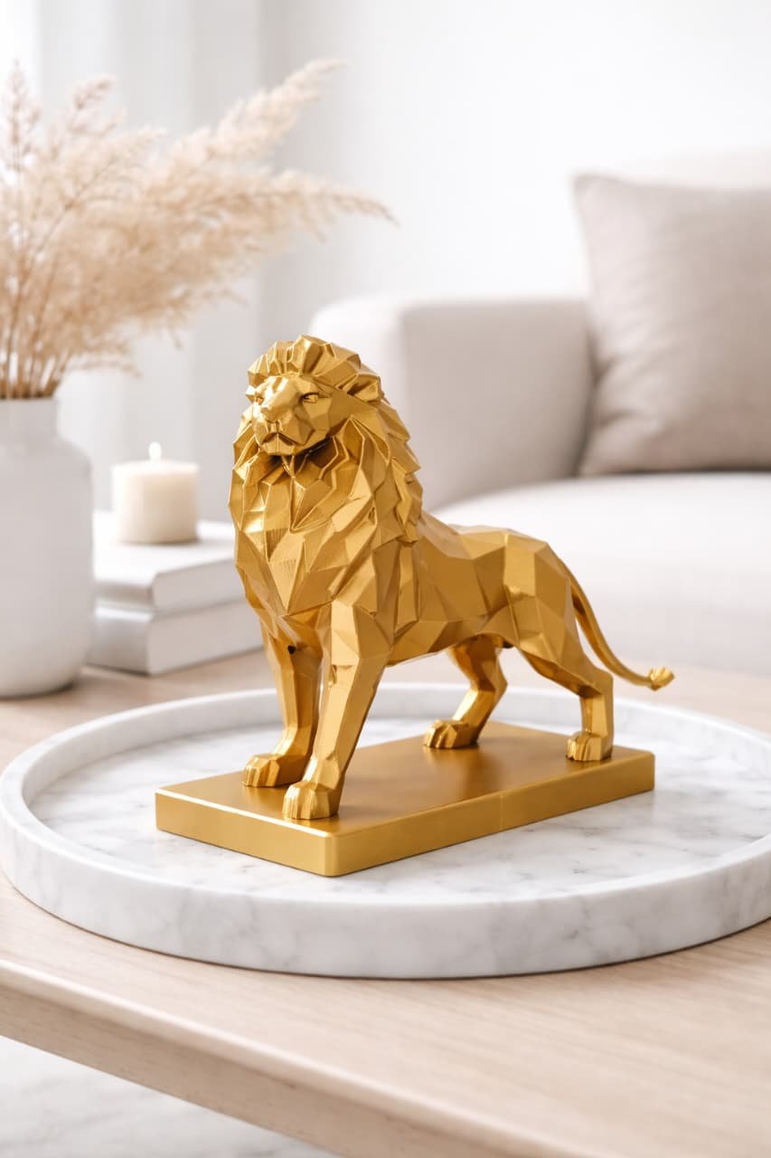Leão Decorativo Geométrico Dourado